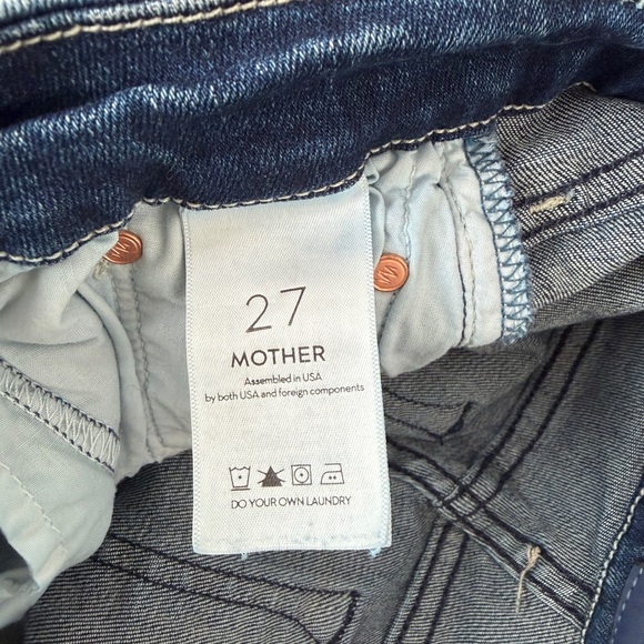 MOTHER The Roller Crop Undone Hem Jeans Wide Leg Dark Graffiti Wash High Rise 27 - Picture 7 of 14